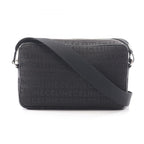 Celine Shoulder Bag Logo Embroidery All Over Pattern Black Canvas Leather