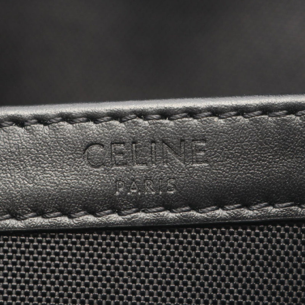 Celine Shoulder Bag Logo Embroidery All Over Pattern Black Canvas Leather — view 4
