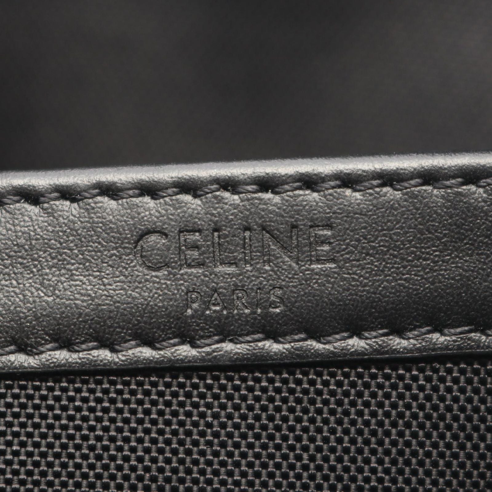 Celine Shoulder Bag Logo Embroidery All Over Pattern Black Canvas Leather — view 4