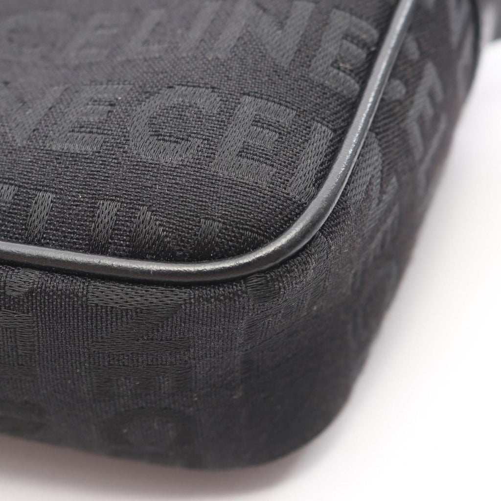 Celine Shoulder Bag Logo Embroidery All Over Pattern Black Canvas Leather — view 6