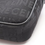 Celine Shoulder Bag Logo Embroidery All Over Pattern Black Canvas Leather — view 6