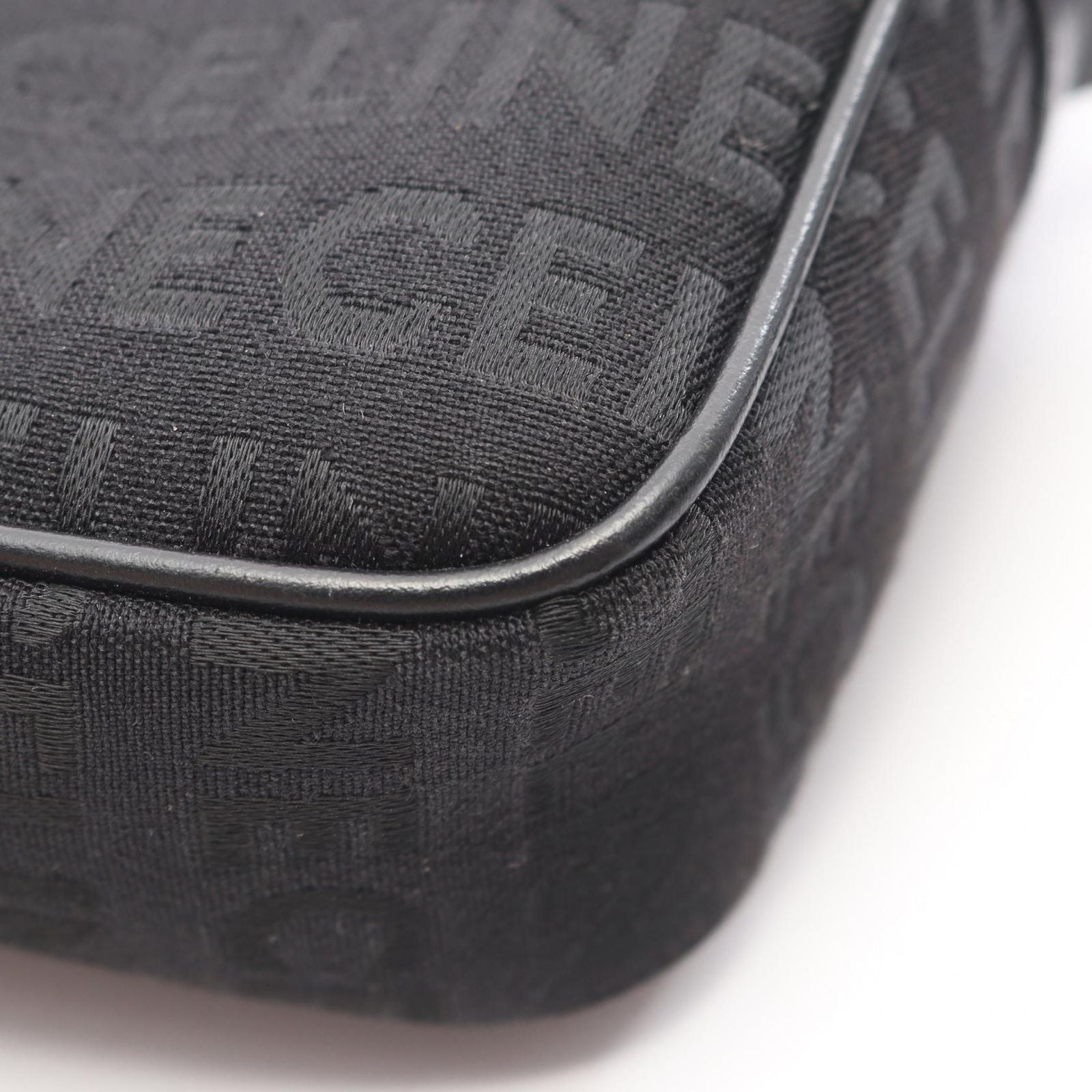 Celine Shoulder Bag Logo Embroidery All Over Pattern Black Canvas Leather — view 6