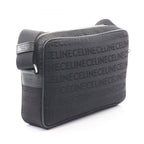 Celine Shoulder Bag Logo Embroidery All Over Pattern Black Canvas Leather — view 2