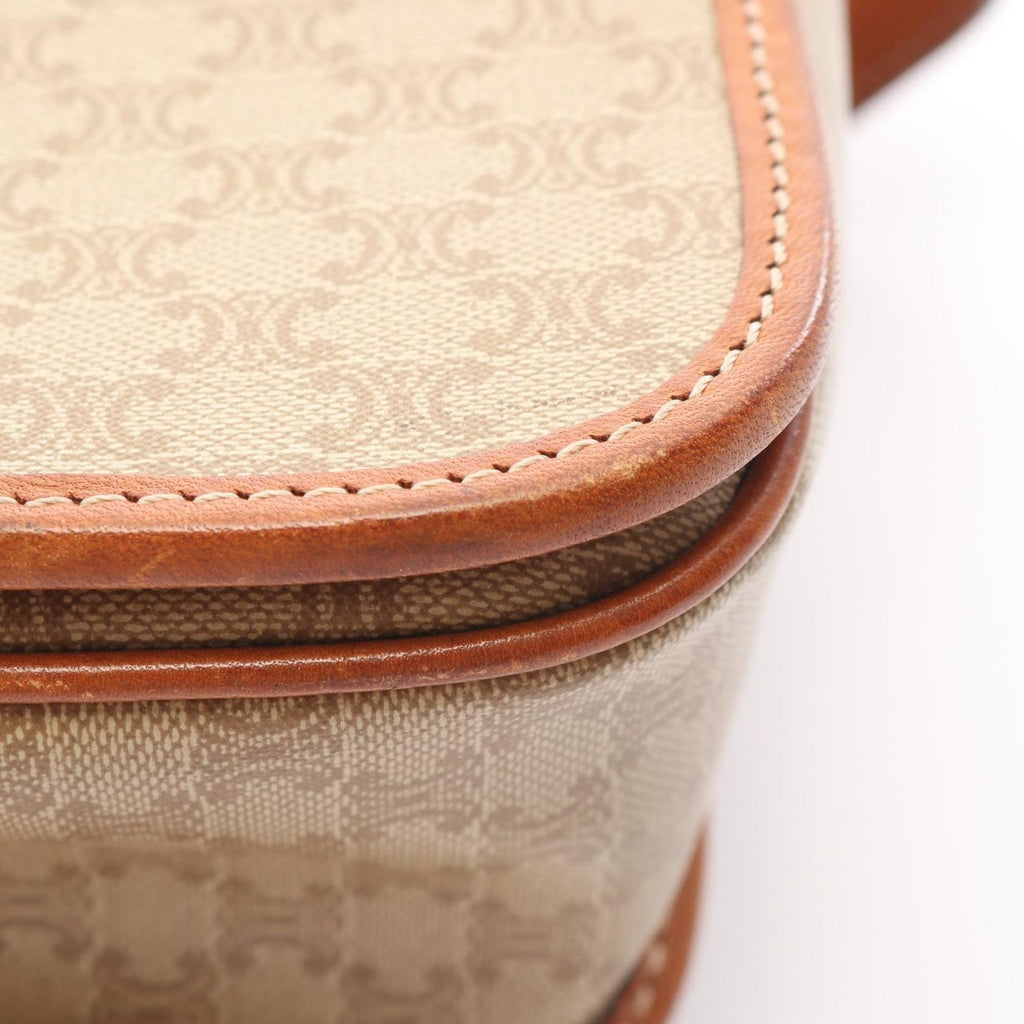 Celine Shoulder Bag Macadam Beige Camel Canvas Leather — view 7