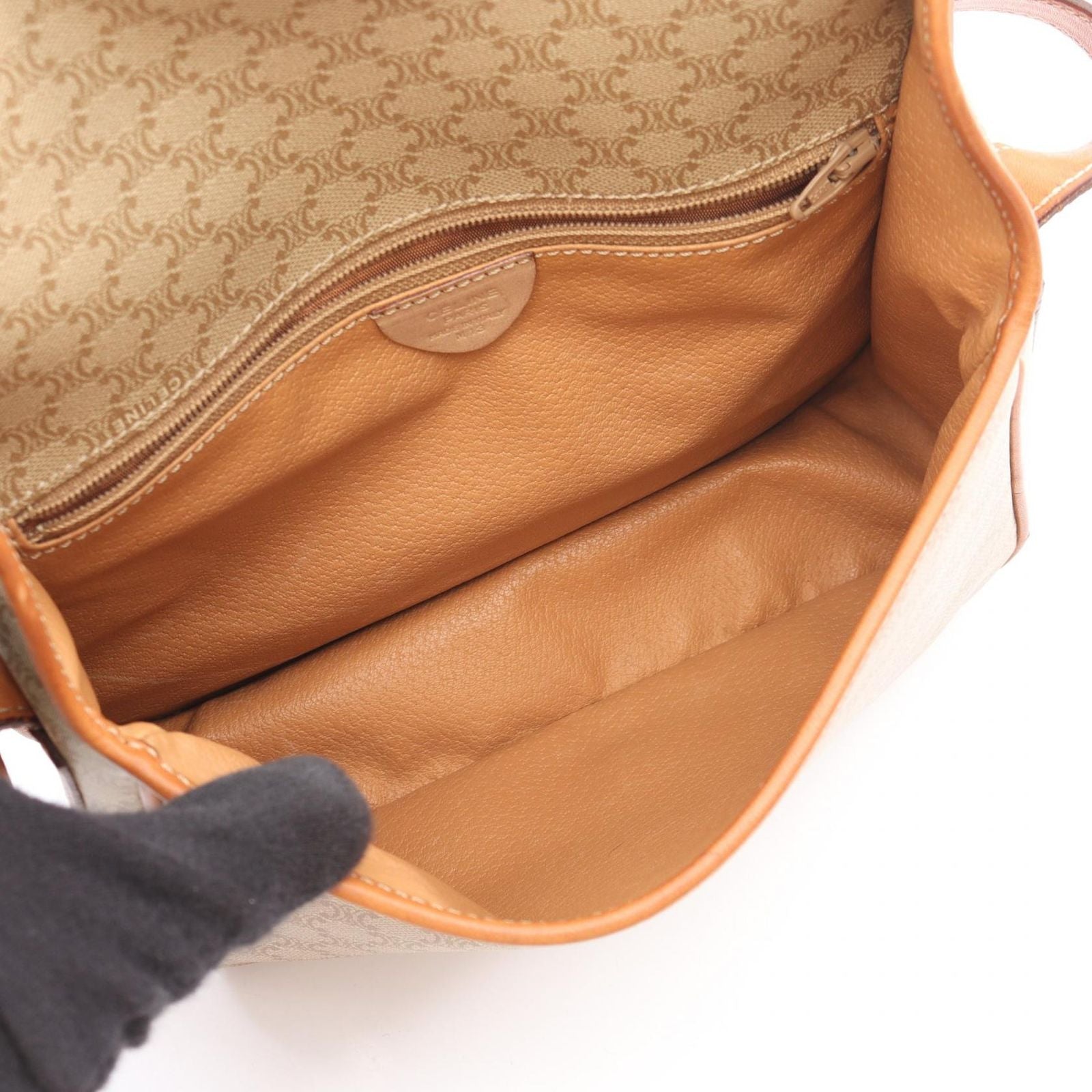 Celine Shoulder Bag Macadam Beige Camel Canvas Leather — view 3