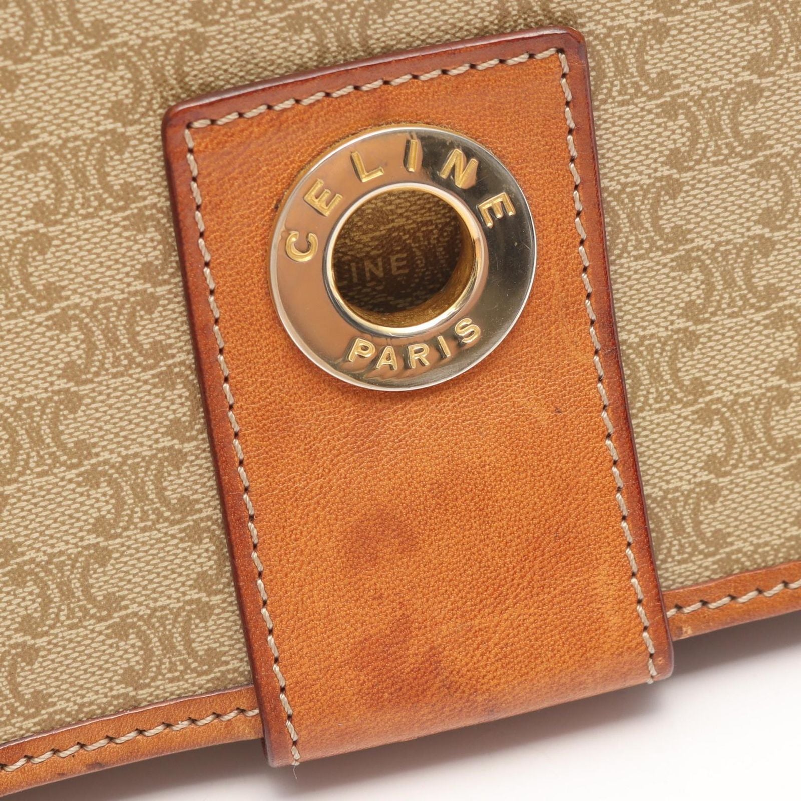 Celine Shoulder Bag Macadam Beige Camel Canvas Leather — view 5