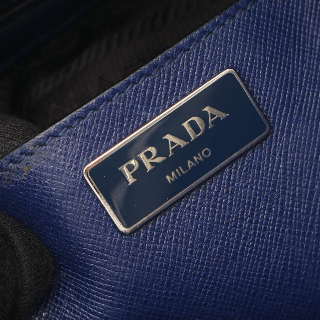 Prada Tote Bag Triangle Logo Blue Saffiano Leather — view 4