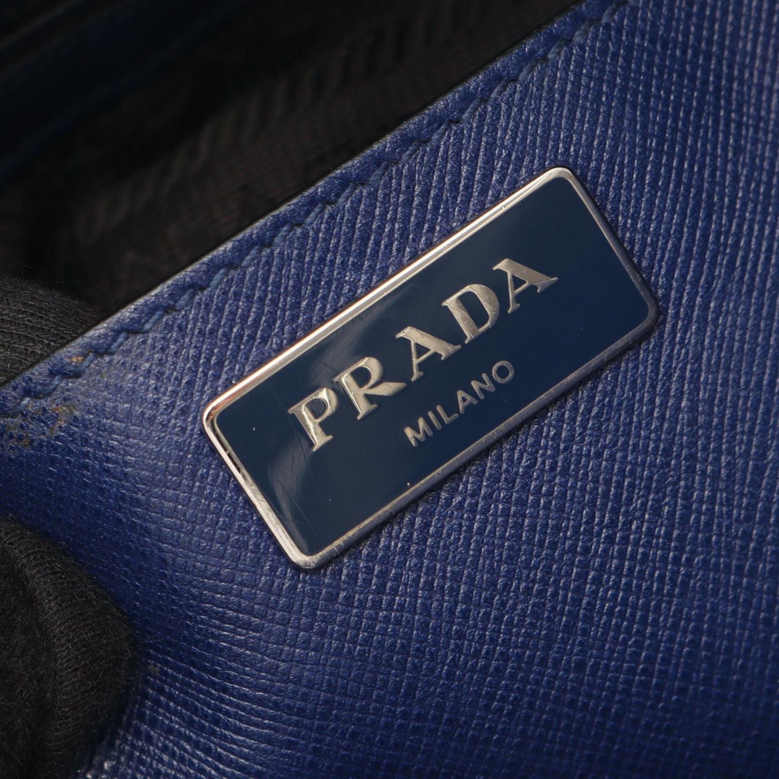 Prada Tote Bag Triangle Logo Blue Saffiano Leather — view 4