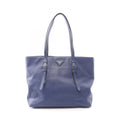 Prada Tote Bag Triangle Logo Blue Saffiano Leather