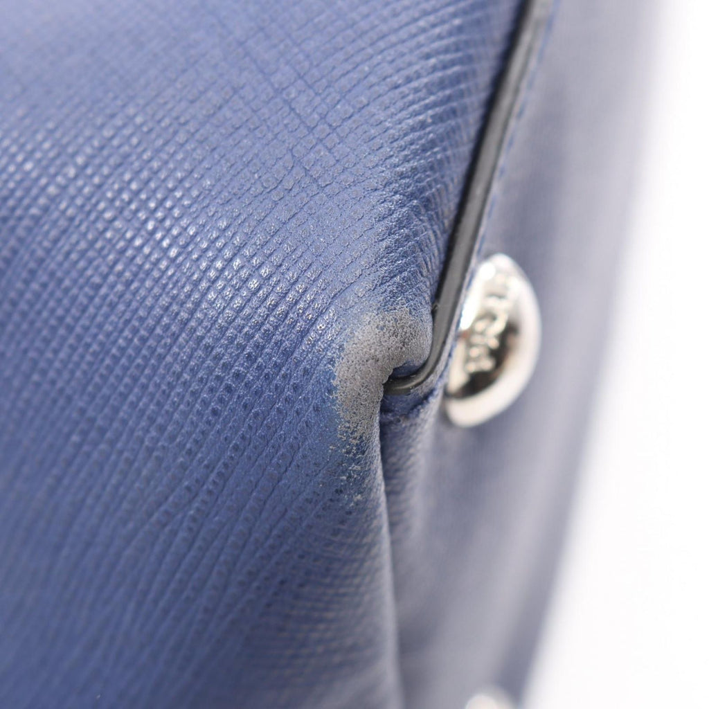 Prada Tote Bag Triangle Logo Blue Saffiano Leather — view 5
