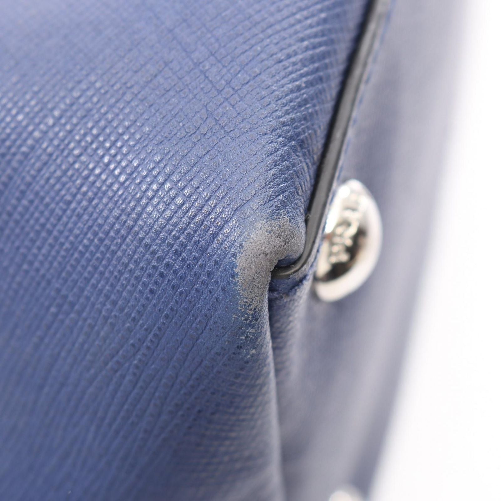 Prada Tote Bag Triangle Logo Blue Saffiano Leather — view 5