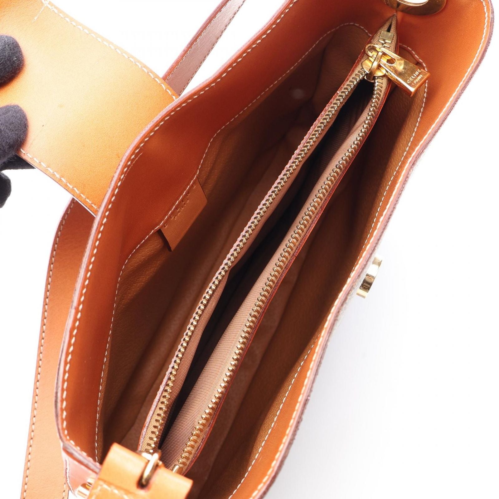 Celine Shoulder Bag Macadam Bag Brown Dark Canvas Leather — view 3