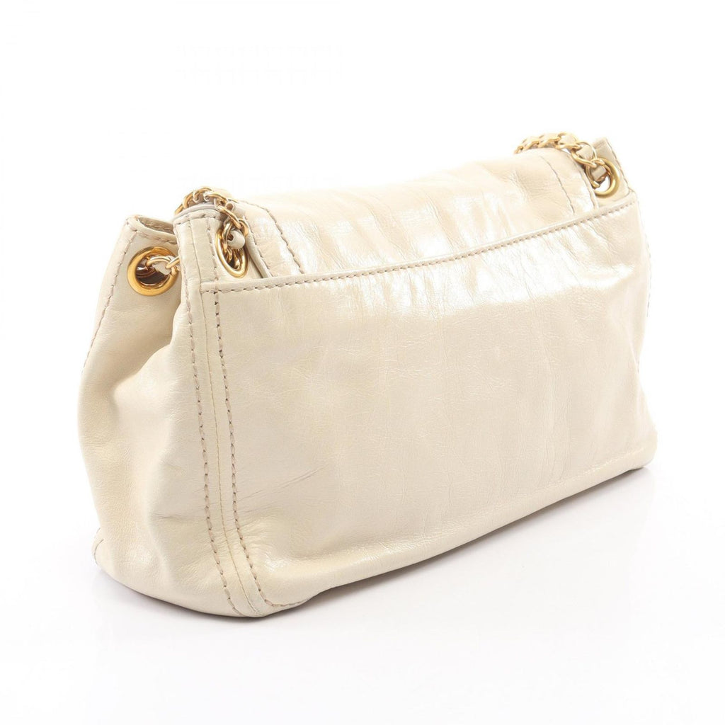 Prada Shoulder Bag Vitello Shine Ivory Beige Leather Chain — view 2