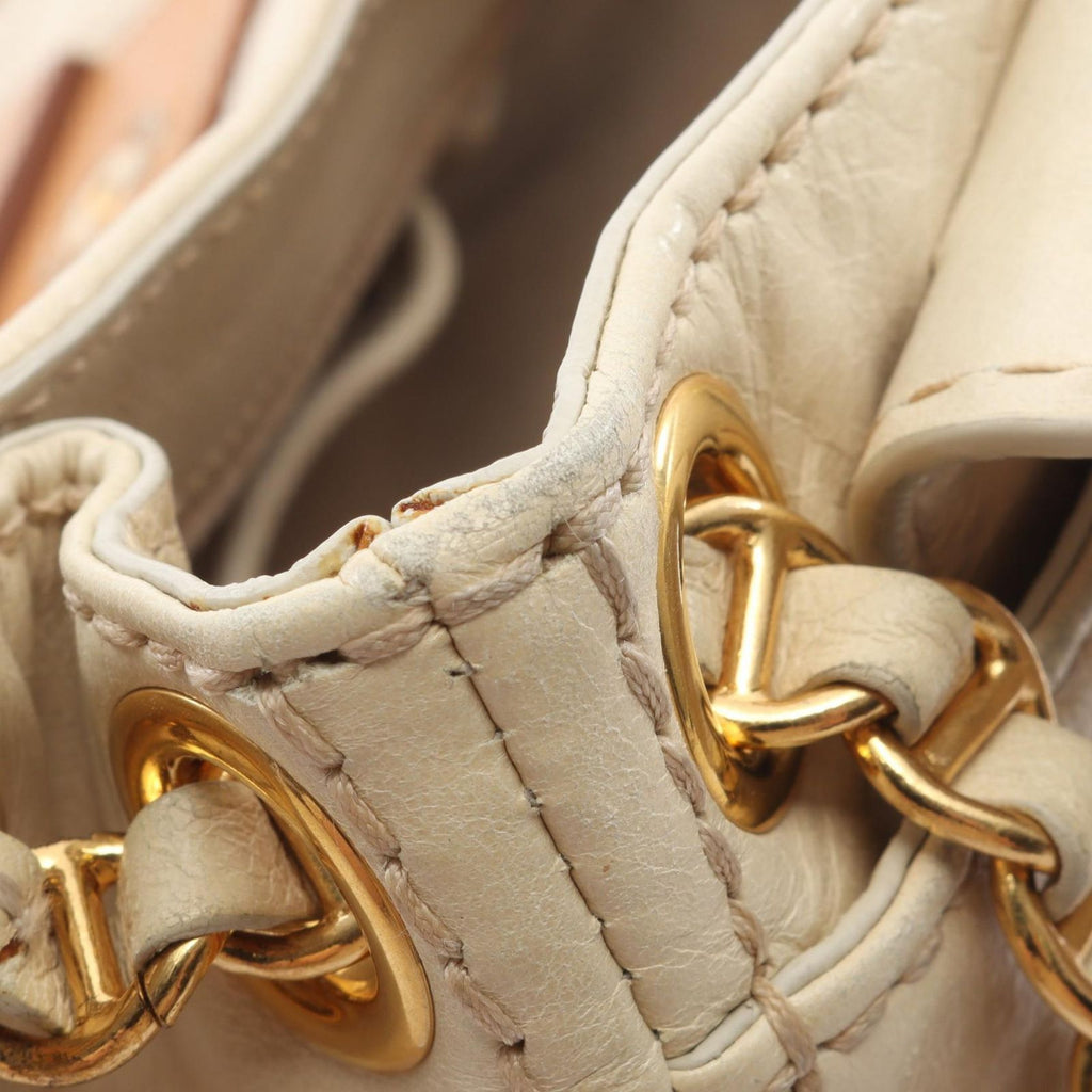 Prada Shoulder Bag Vitello Shine Ivory Beige Leather Chain — view 7