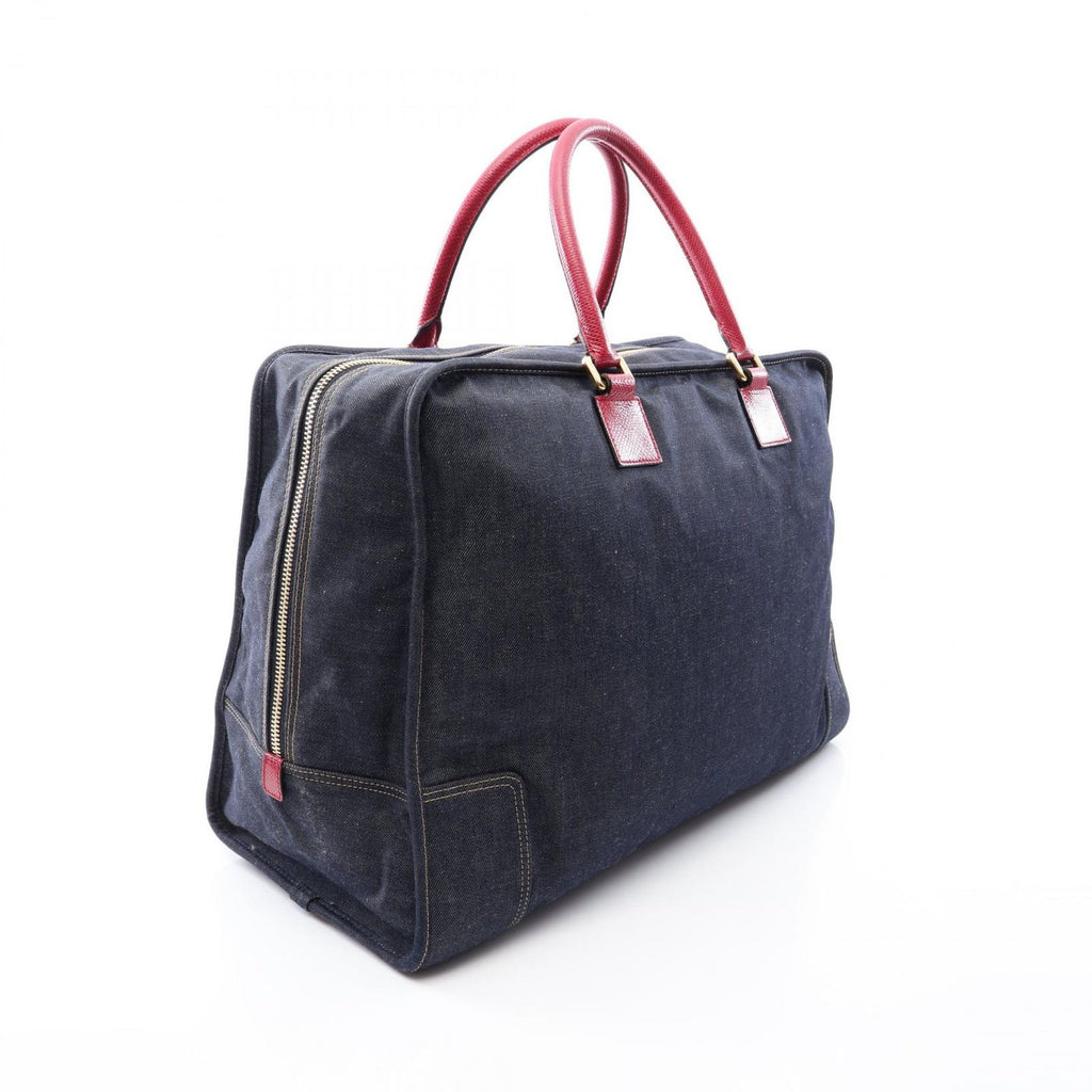 Loewe Boston Bag Amazona 50 Indico Blue Burgundy Denim Leather — view 2