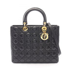 Dior Lady Dior Large Cannage 2-Way Black Leather Lady Dior Tote Bag