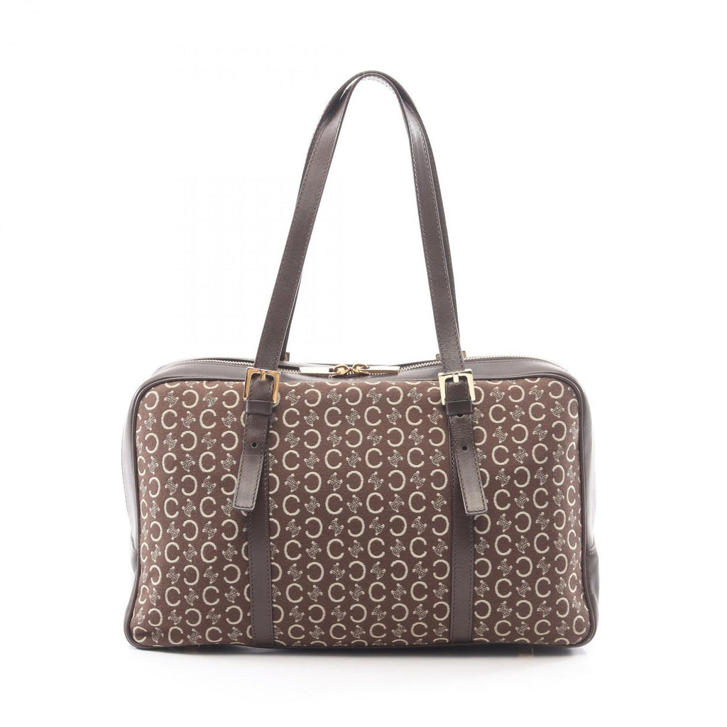 Celine Shoulder Bag C Macadam Dark Brown Ivory Canvas Leather C Mini