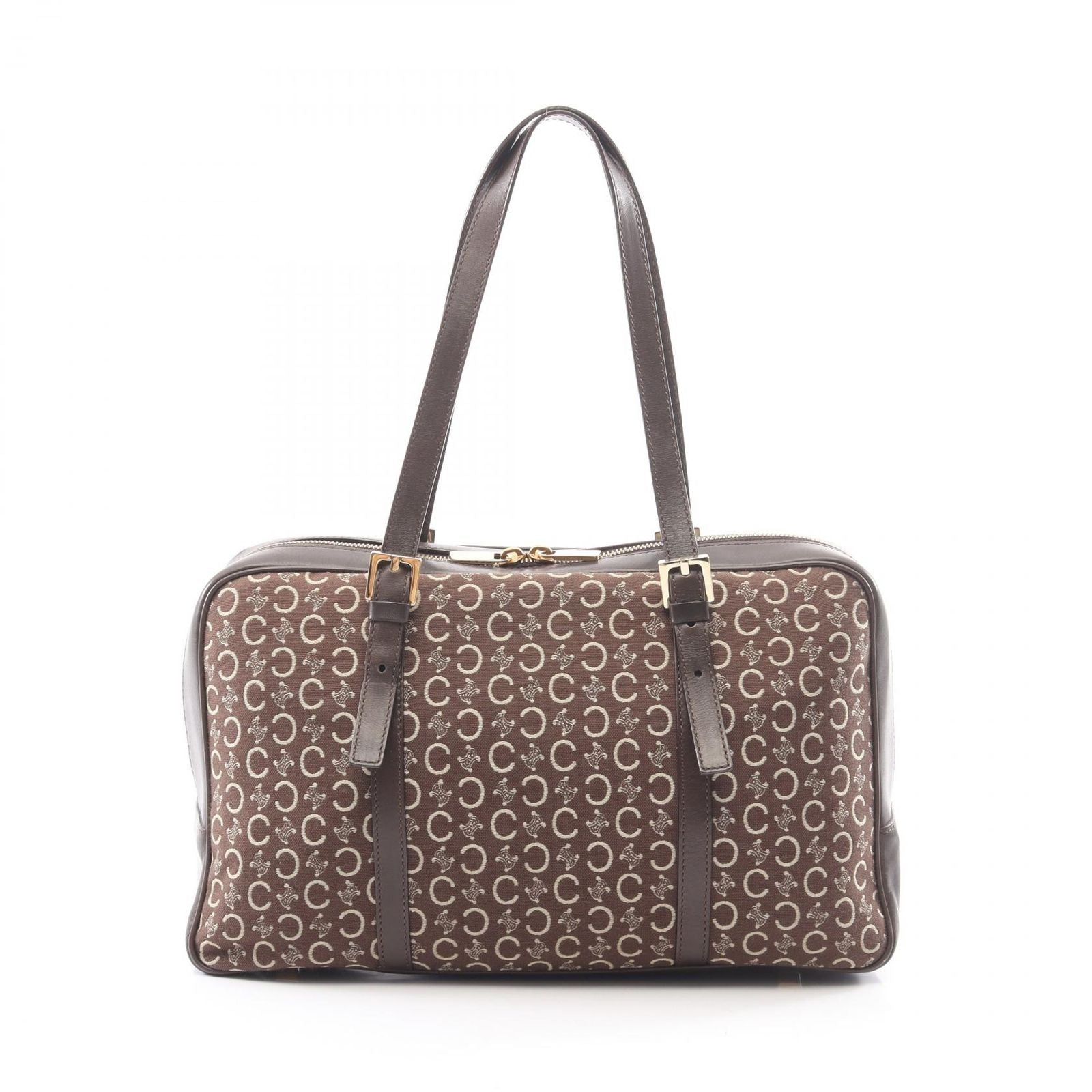 Celine Shoulder Bag C Macadam Dark Brown Ivory Canvas Leather C Mini