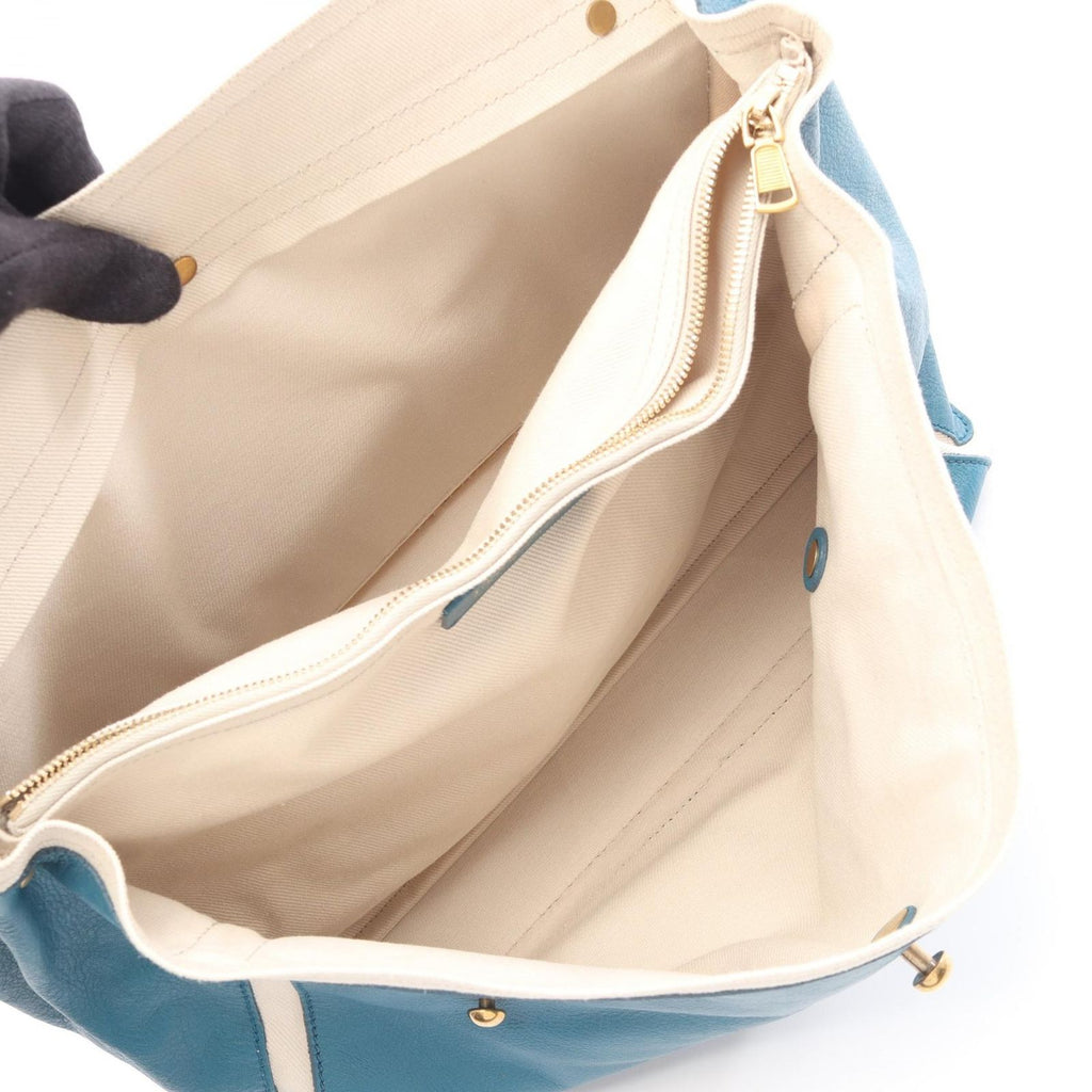 Saint Laurent Muse to Turquoise Blue Leather Canvas Large Handbag — view 3