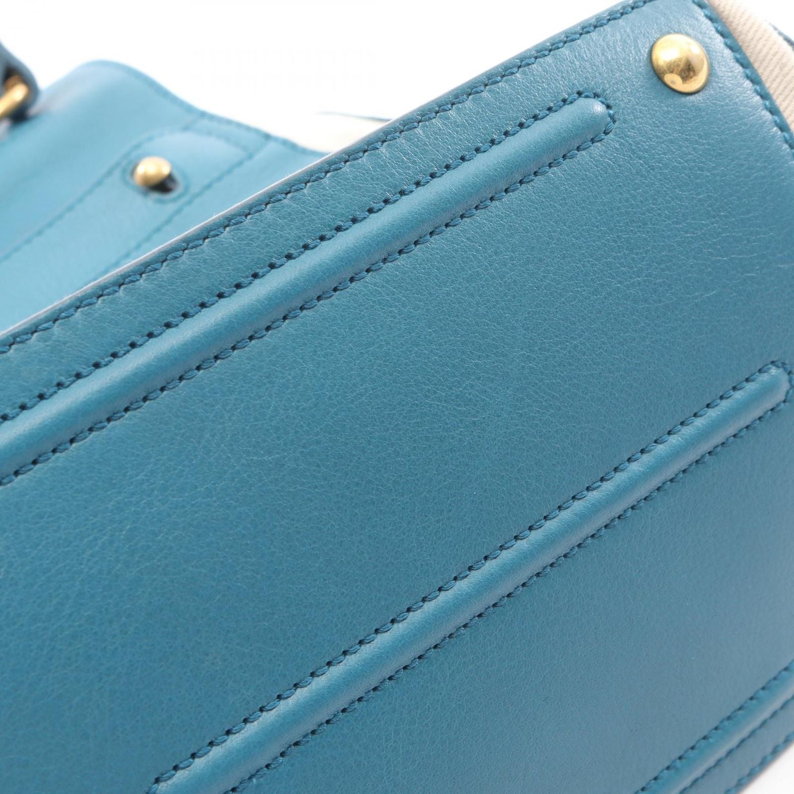 Saint Laurent Muse to Turquoise Blue Leather Canvas Large Handbag — view 8