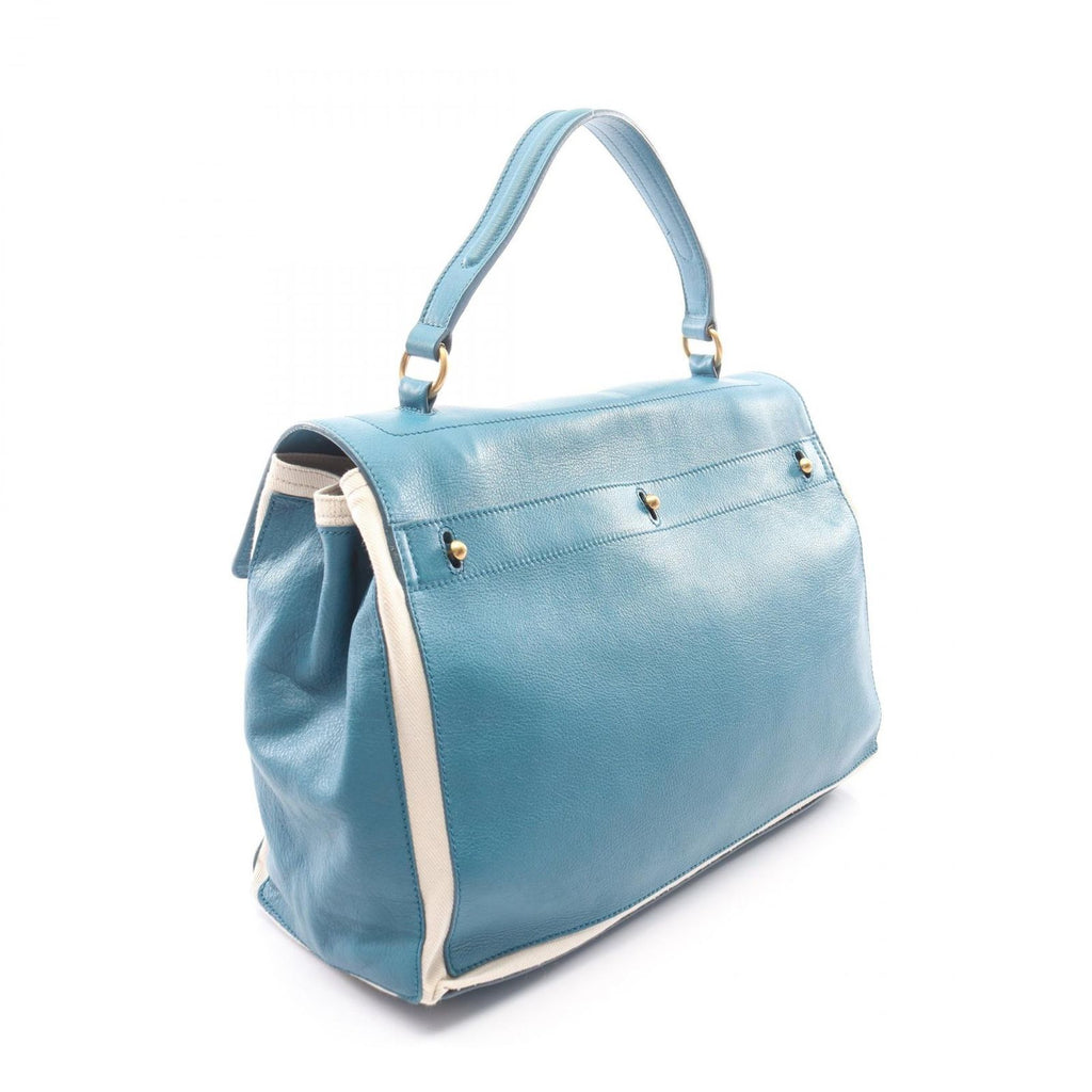 Saint Laurent Muse to Turquoise Blue Leather Canvas Large Handbag — view 2