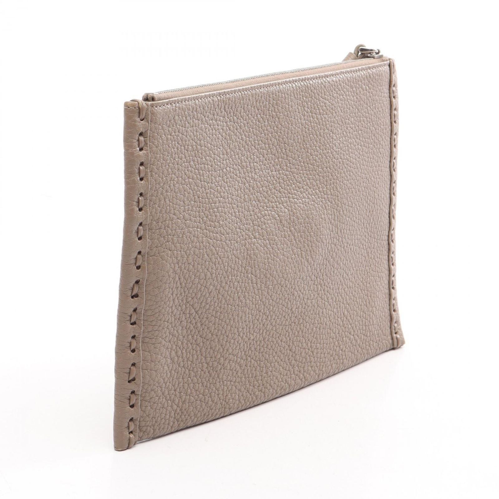 Fendi Clutch Selleria with Hand Strap Gray Leather Flat Pouch — view 2