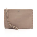 Fendi Clutch Selleria with Hand Strap Gray Leather Flat Pouch