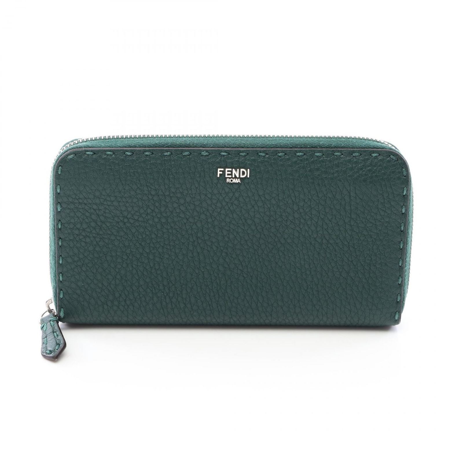 Fendi Round Length Wallet Selleria Green Leather