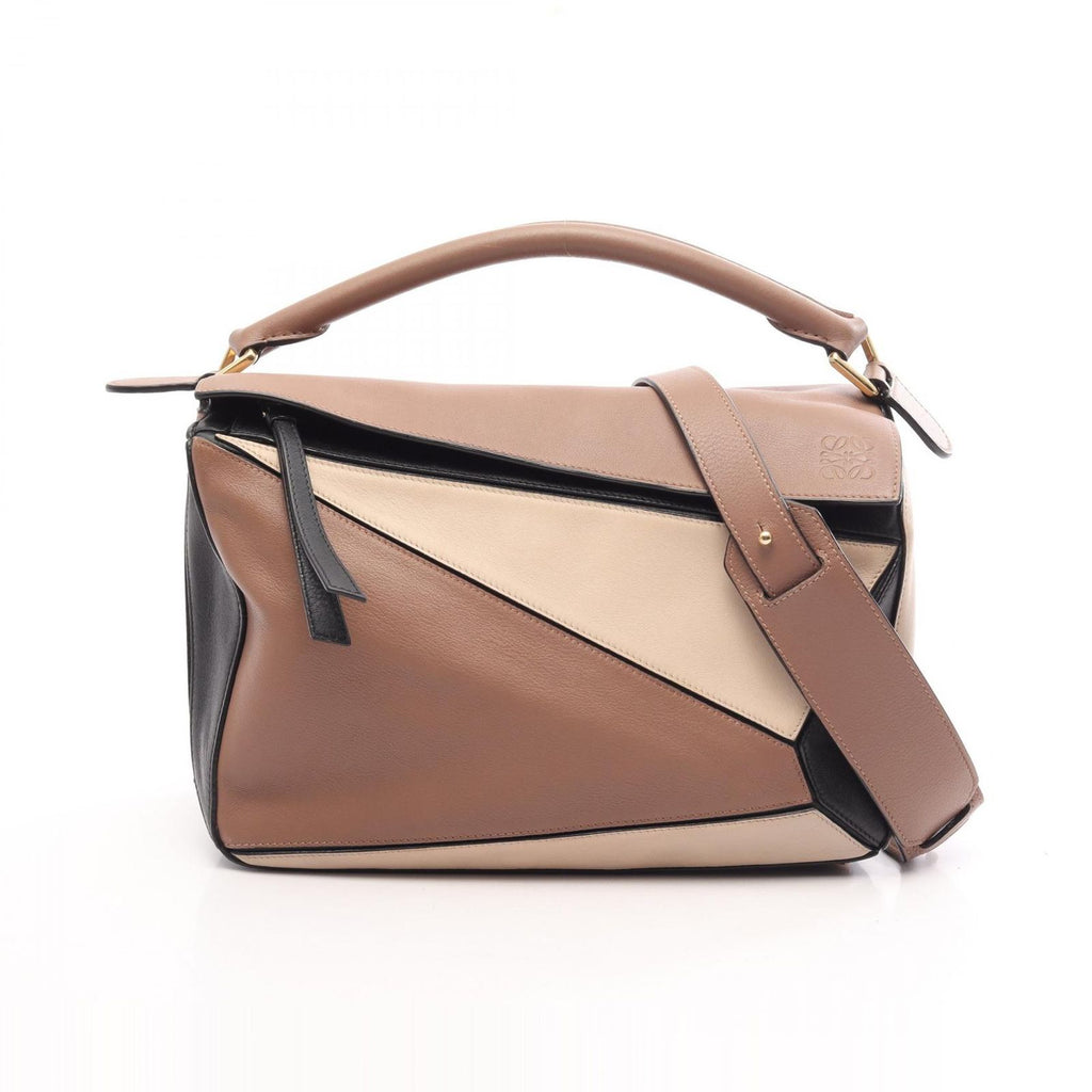 Loewe Handbag Puzzle Bag 2-Way Brown Beige Black Leather