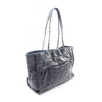 Chanel Tote Bag Deauville Dark Navy Leather Caviar Chain Shoulder Back — view 2
