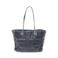 Chanel Tote Bag Deauville Dark Navy Leather Caviar Chain Shoulder Back