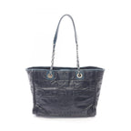 Chanel Tote Bag Deauville Dark Navy Leather Caviar Chain Shoulder Back
