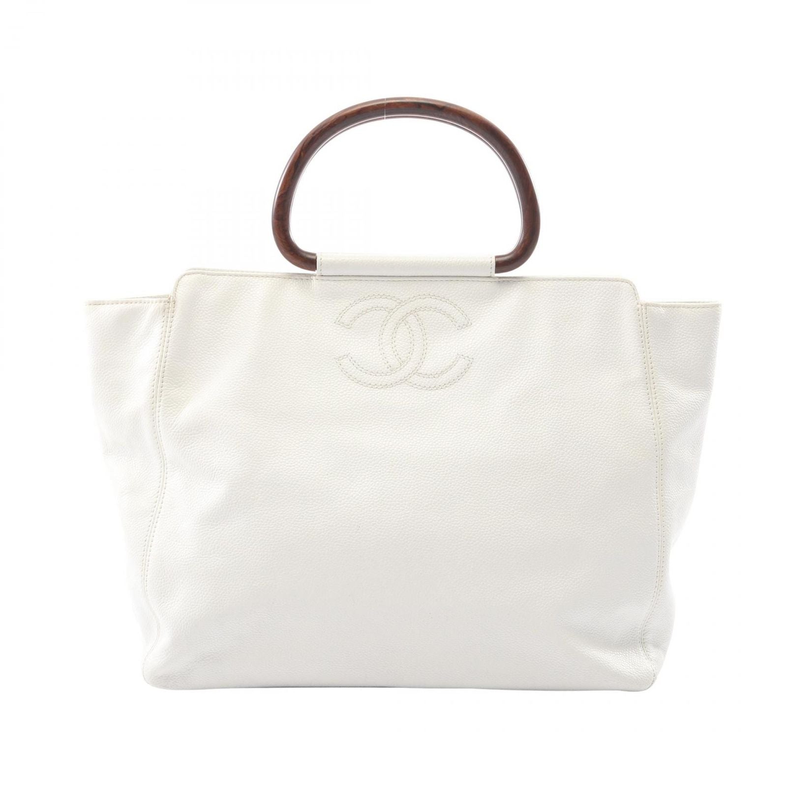 Chanel CC Logo Wood Like White Caviar Leather CC Bag