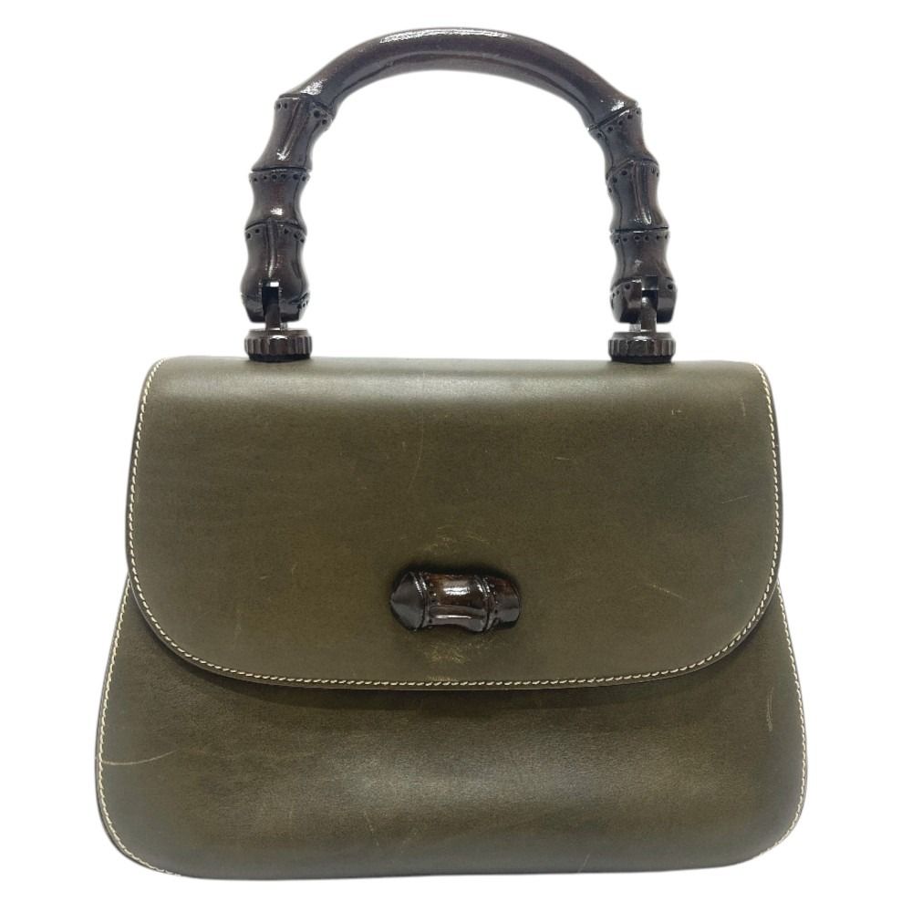 Gucci Turnlock Bamboo 000 406 Leather Khaki Handbag