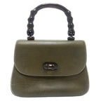 Gucci Turnlock Bamboo 000 406 Leather Khaki Handbag
