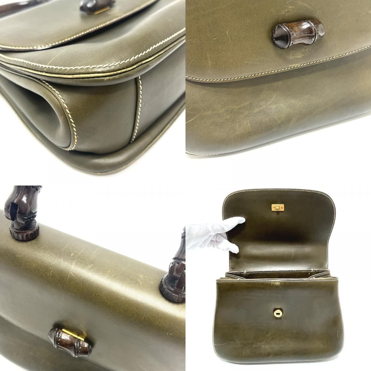 Gucci Turnlock Bamboo 000 406 Leather Khaki Handbag — view 7