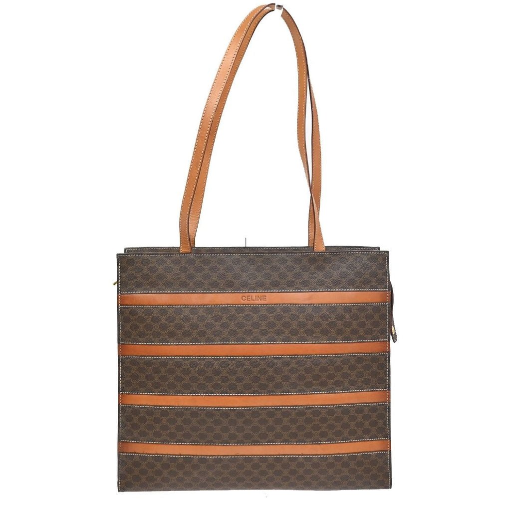 Celine Macadam Shoulder Tote Bag Brown Leather