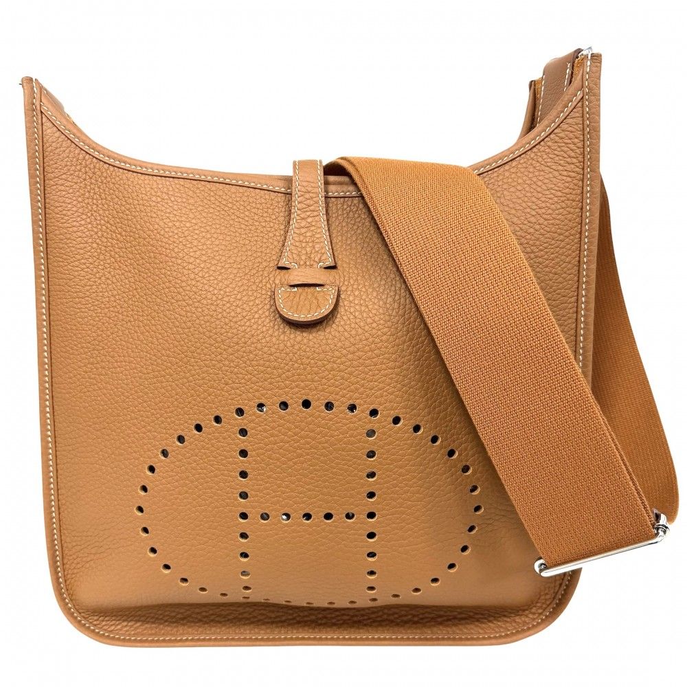 Hermes For Shoulder Bag Evelyne PM 3 Crossbody Leather Brown Silver Vintage