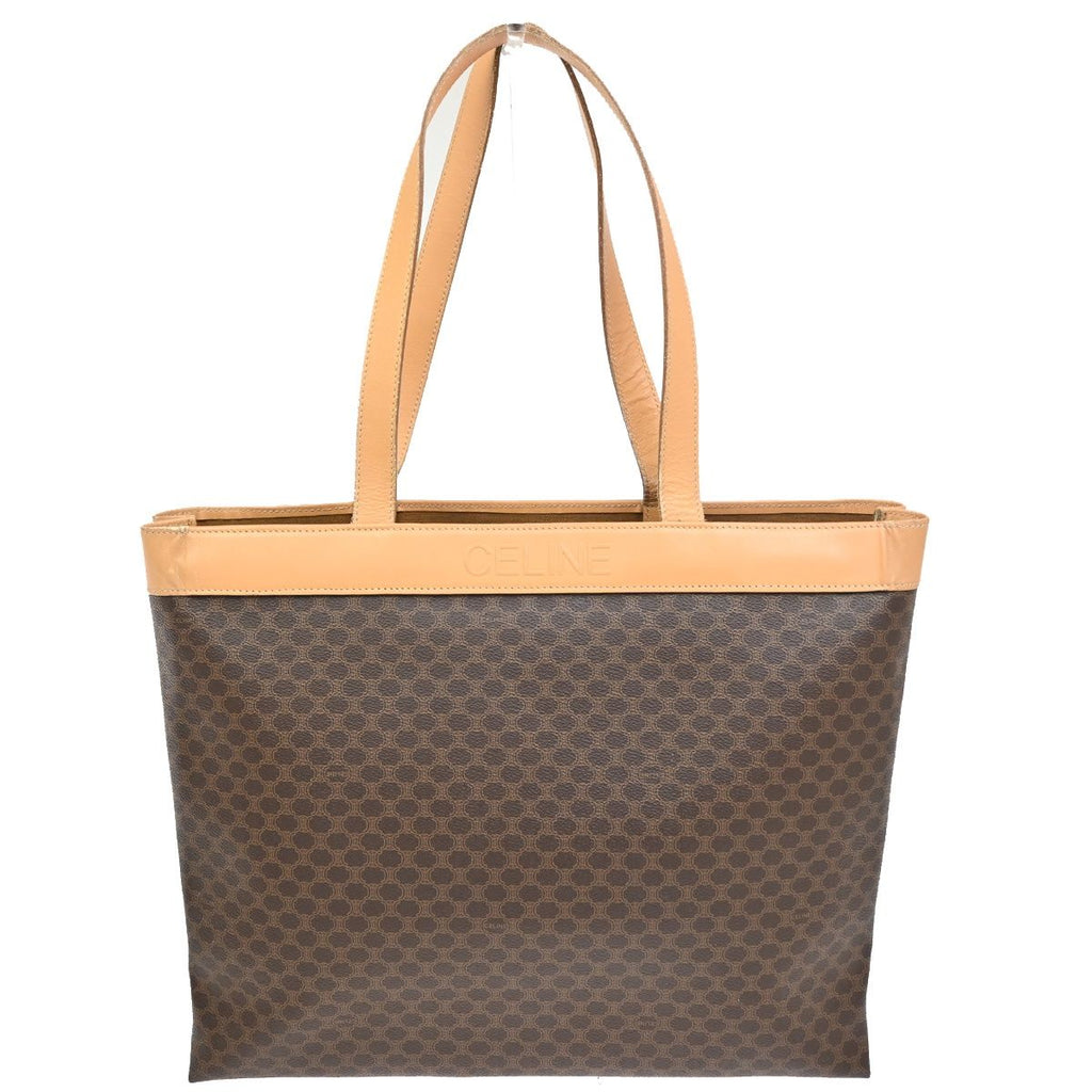 Celine Macadam Shoulder Tote Bag Brown Leather