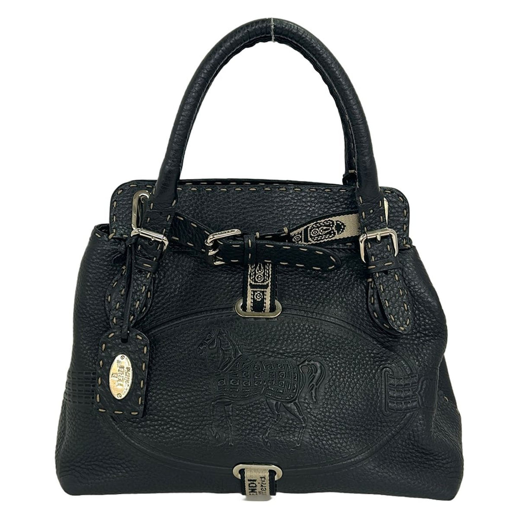Fendi Tote Bag Selleria Black Leather
