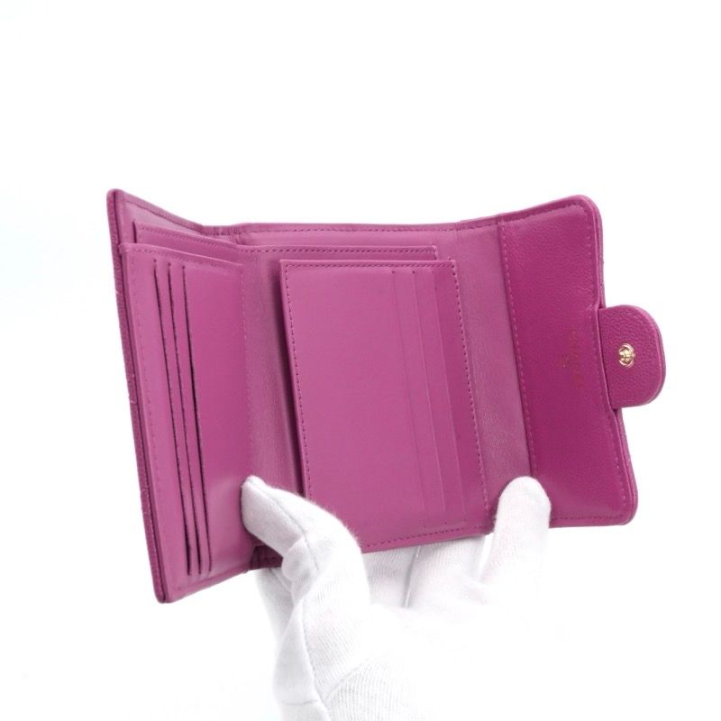 Chanel Wallet Trifold Mini Purple Gold Quilted CC Logo Compact — view 5