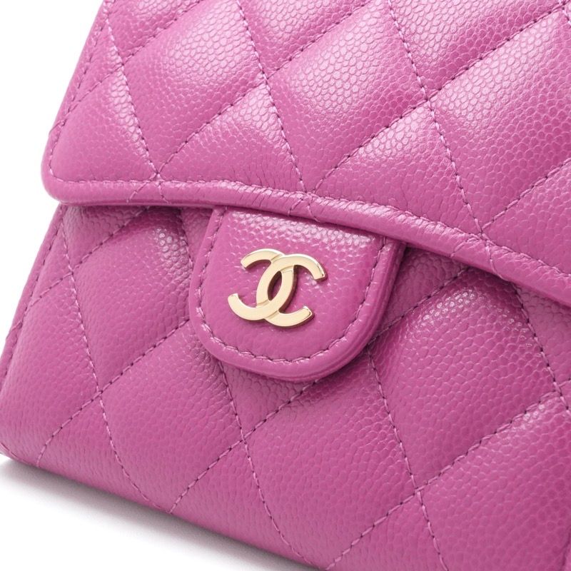 Chanel Wallet Trifold Mini Purple Gold Quilted CC Logo Compact — view 4