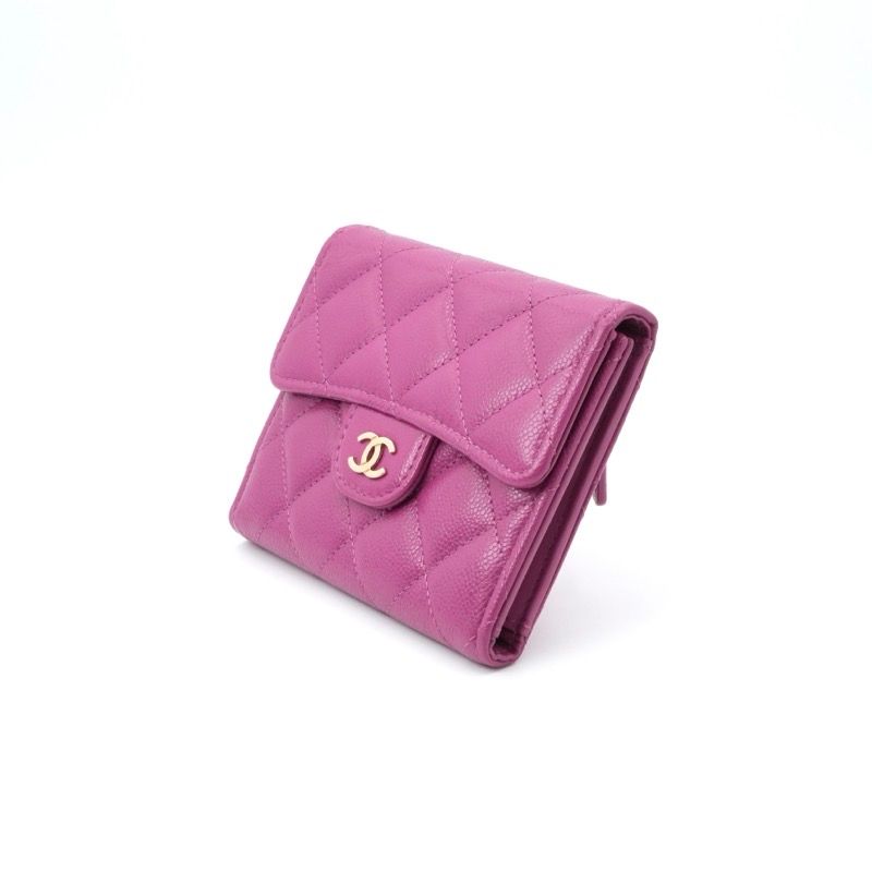 Chanel Wallet Trifold Mini Purple Gold Quilted CC Logo Compact — view 2