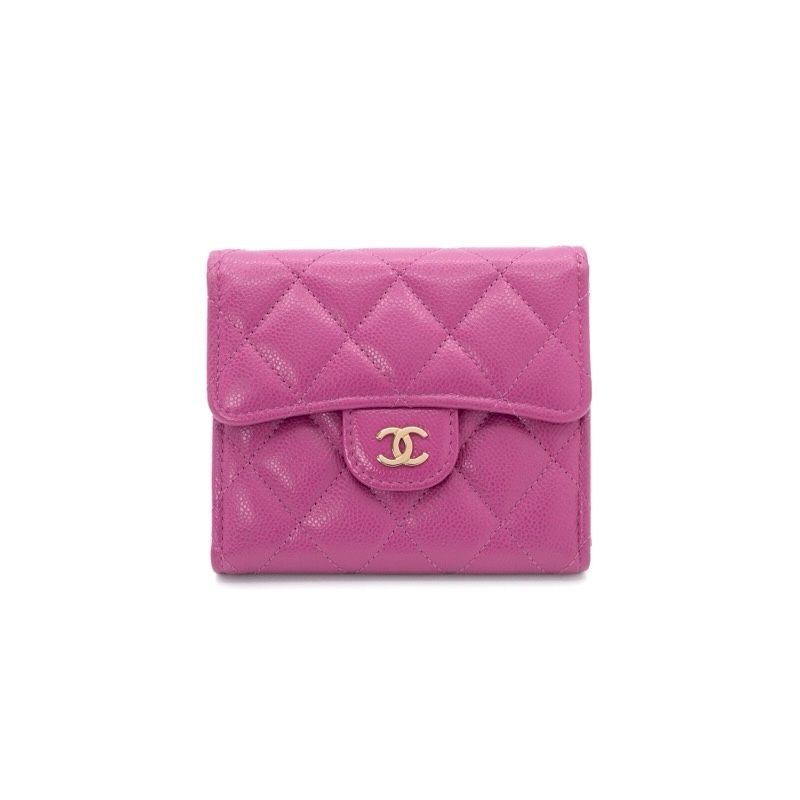 Chanel Wallet Trifold Mini Purple Gold Quilted CC Logo Compact