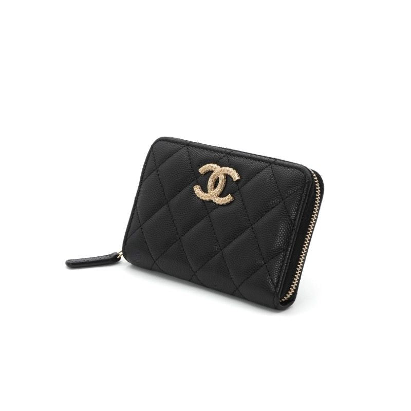 Chanel Wallet Coin Purse Black Gold Fragment Case CC Logo Quilted — view 2