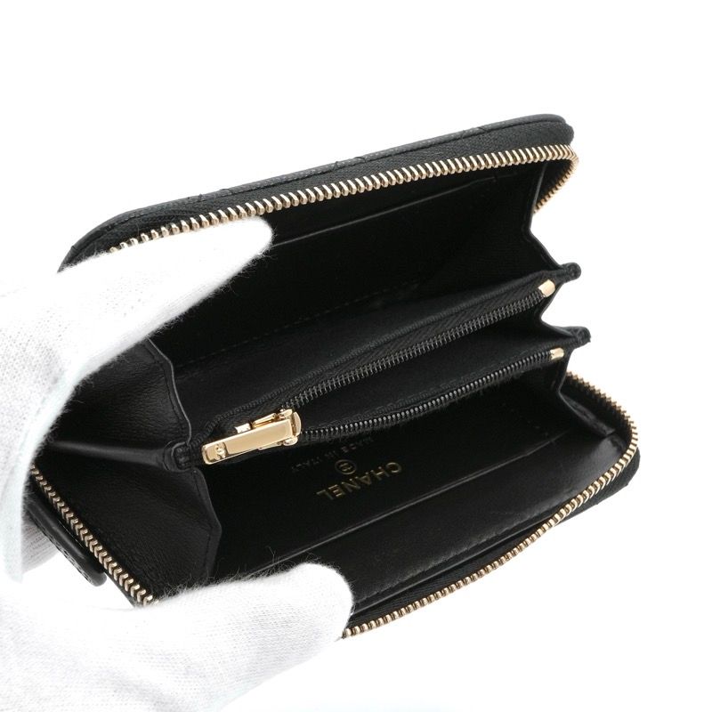 Chanel Wallet Coin Purse Black Gold Fragment Case CC Logo Quilted — view 5