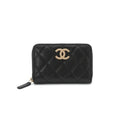 Chanel Wallet Coin Purse Black Gold Fragment Case CC Logo Quilted