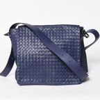 Bottega Veneta Shoulder Bag Intrecciato Blue Matte Silver