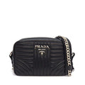 Prada Shoulder Bag Diamond Gram Chain Bag Black Leather Silver