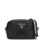 Prada Shoulder Bag Diamond Gram Chain Bag Black Leather Silver